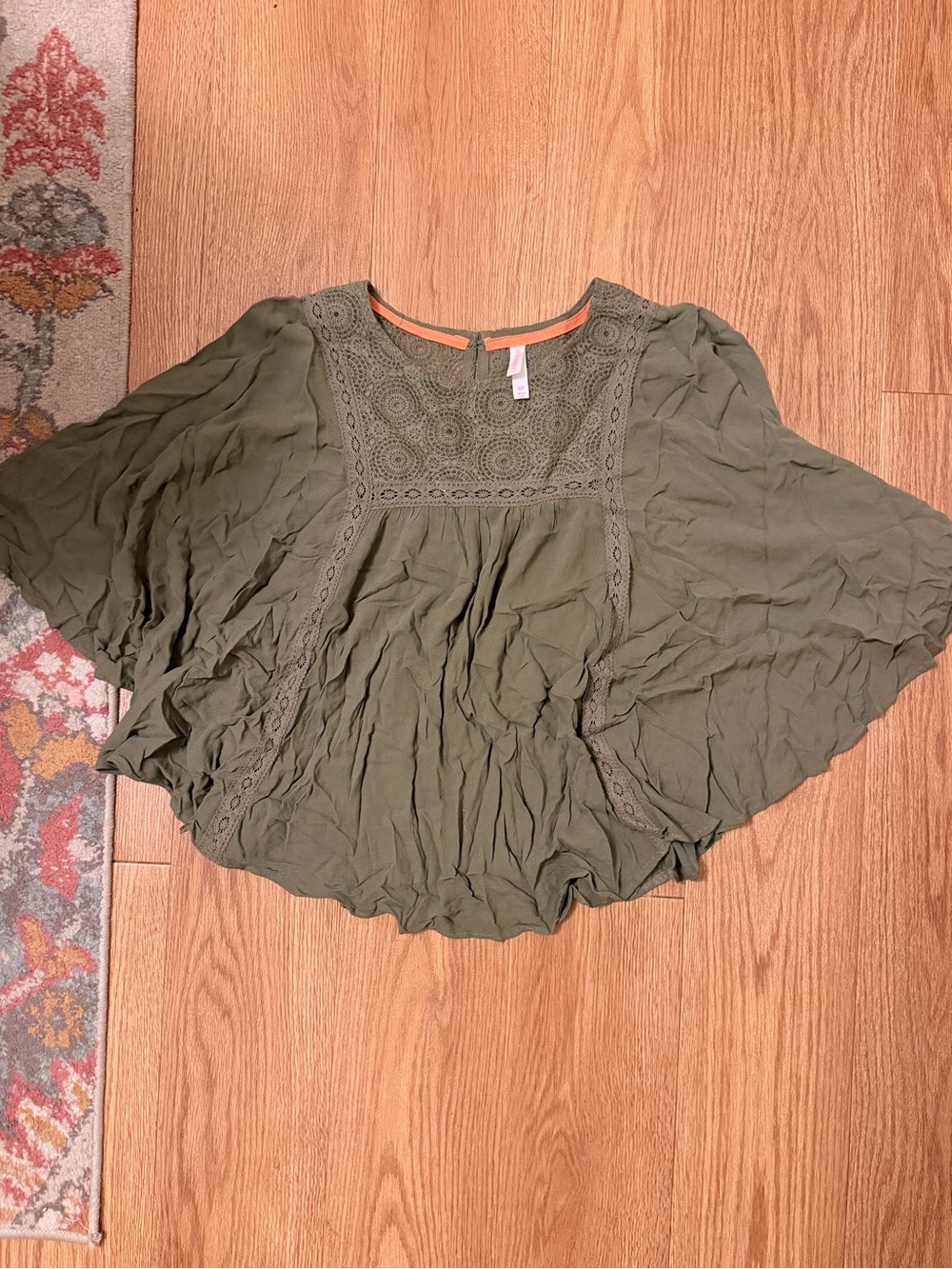 Xhilaration Olive Green Crochet Yoke Tunic Top